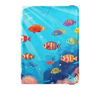 Colorido mundo submarino con peces y corales, funda de piel para pasaporte, gran capacidad, para documentos de viaje para hombres