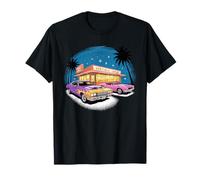 Colorido Muscle Cars Retro Diner Noche Escena Coche clásico Camiseta