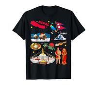 Colorido Nepal Mapa & Monumentos Culturales Ilustración Diseño Camiseta
