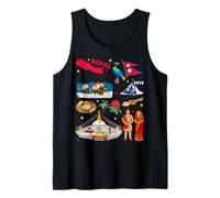 Colorido Nepal Mapa & Monumentos Culturales Ilustración Diseño Camiseta sin Mangas