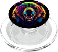 Colorido Oso Grizzly Cara Animal Salvaje Amante Hombres Mujeres Negro PopSockets PopGrip para MagSafe