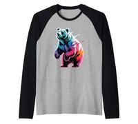 Colorido Oso Póster Estilo Pintura Salpicadura Arte Gráfico Splash Camiseta Manga Raglan