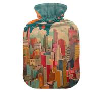Colorido paisaje urbano bajo la luna botella de agua caliente con cubierta suave calentador de pies bolsa de agua caliente para alivio del dolor de cuello y hombros, 2 litros