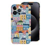 Colorido paisaje urbano tradicional casas, funda protectora ligera compatible con iPhone 15/15 Plus/15 Pro/15 Pro Max divertido protector