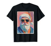 Colorido Papá Noel en Gafas de Sol Navidad Pinceladas Arte Camiseta