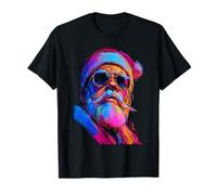 Colorido Papá Noel en Gafas de Sol Navidad Pinceladas Arte Camiseta