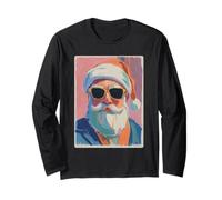 Colorido Papá Noel en Gafas de Sol Navidad Pinceladas Arte Manga Larga