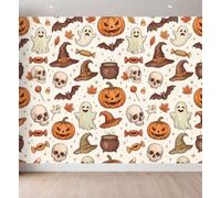 Colorido Papel pintado Panorámico Halloween Diversión 300 x 210 cm | Papel pintado no tejido linterna calabaza fantasma murciélago protección de pared impermeable para dormitorio sala de estar