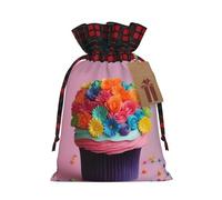 Colorido pastel de flores de arco iris, 1 bolsa de regalo de Navidad con cordón de 8.3 x 11.8 pulgadas, para regalar en fiestas de vacaciones