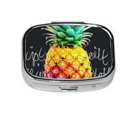 Colorido pastillero cuadrado de piña de frutas, mini pastillero de metal para bolso, pequeño y lindo organizador de píldoras de medicina de 2 compartimentos, soporte portátil para medicinas diarias y