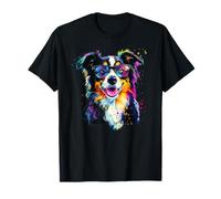 Colorido Pastor Australiano Cara Lindo Cachorro Perro Amante Hombres Camiseta