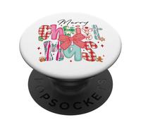 Colorido Patchwork Feliz Navidad Letras Arco y Galletas PopSockets PopGrip Adhesivo
