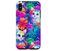 Colorido patrón de gato tropical con vibrantes flores de la selva Carcasa para iPhone XS Max