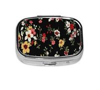 Colorido patrón floral negro, pastillero con 2 compartimentos, organizador portátil