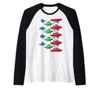 Colorido patrón OVNI Diseño Alien 3i Atlas Camiseta Manga Raglan