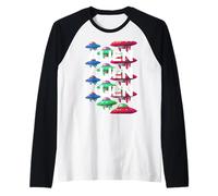 Colorido patrón OVNI Diseño Alien 3i Atlas Camiseta Manga Raglan