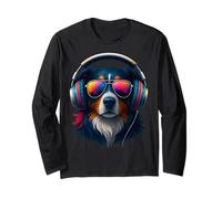 Colorido Perro con Auriculares y Gafas Perro Musical Manga Larga