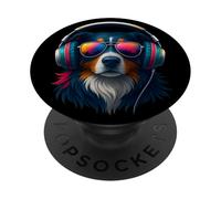 Colorido Perro con Auriculares y Gafas Perro Musical PopSockets PopGrip Adhesivo