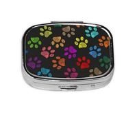Colorido perro patas arco iris lindo animal mascota, pastillero meta 2 compartimentos, organizador portátil