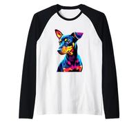 Colorido perro pinscher miniatura Pop Art Camiseta Manga Raglan