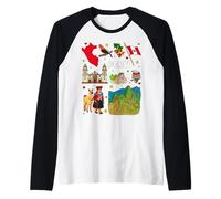 Colorido Perú Mapa y Cultura Iconos Viajes Ilustración Camiseta Manga Raglan