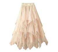 Colorido peto mujer falda cintura larga una línea elástica primavera mujer malla alta falda hombres negro, beige, L