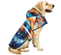 Colorido pez volador impermeable para perro y chaqueta de lluvia con capucha, tiras reflectantes y correa ajustable para el vientre, se adapta a perros pequeños a grandes