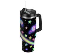 Colorido planeta de meteoritos fluorescentes al vacío, reutilizable, botella de agua aislada para niños, tapa a prueba de fugas y pajita, taza de té decorativa para escuela, deportes, guardería