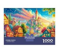 Colorido Pueblo con un Castillo de Cuento de Hadas Puzzle De 1000 Piezas Ciudad Europea Cartón Reciclado, Excelente Regalo para Todas Las Edades 70x50cm/1000pcs