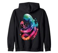 Colorido Pulpo Póster Estilo Pintura Salpicaduras Gráfico Arte Sudadera con Capucha