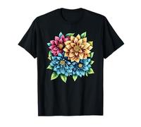 Colorido Ramo Floral de Dalia de Girasol Azul Rosa Camiseta