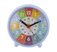 Colorido reloj de aprendizaje silencioso, profesor de tiempo arcoíris con anillo de 24 horas, silencioso, sin tictac, para niños, aula, hogar, escuela, educación (escuela temprana, azul)