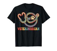Colorido Retro Veterinario Estetoscopio Camiseta