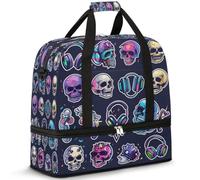 Colorido Rocknroll Skulls - Bolsa de viaje para mujeres y hombres, bolsa de viaje plegable y húmeda separada, bolsa de mano de 47 L para deportes, gimnasio, yoga, color, 47 L, Organizador de bolsas