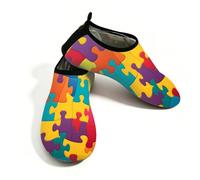 Colorido rompecabezas patrón de zapatos de agua para mujeres y hombres, zapatos de natación de secado rápido, calcetines acuáticos descalzos para la playa, multicolor, 38.5/39.5 EU