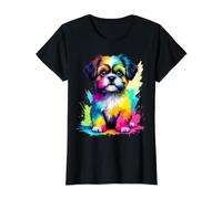 Colorido Shih Tzu Puppy Pop Art Camiseta gráfica económica, Mujer, Negro, XS