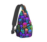 Colorido Skull Sling Bag Senderismo Crossbody Mochila Travel Chest Bags Casual Shoulder Daypack para Mujeres Hombres con Correa Ligero Deporte al Aire Libre Corredores Escalada