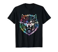 Colorido Snarling Wolf Head Punk Alternativa Animal Art Camiseta gráfica económica
