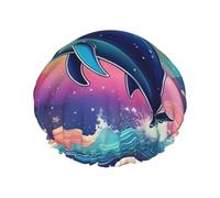 Colorido sombrero de baño con diseño de delfín y cielo estrellado, doble reutilizable, disfruta de una experiencia de baño más avanzada