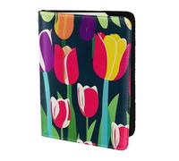 Colorido soporte para pasaporte con estampado de tulipanes, artículos esenciales de viaje, cartera antirrobo para tarjetas y pasaportes, tamaño para adaptarse a todos los pasaportes estándar