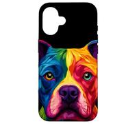 Colorido Staffordshire Bull Terrier Face Staffy Dog Negro Carcasa para iPhone 16