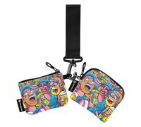 Colorido Strange Friends - Monedero doble para tarjetas de crédito, pequeño protector de tarjeta de identidad desmontable con correa de muñeca para mujer, 2 unidades, Coloridos amigos extraños, 1