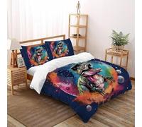 Colorido T-Rex Espacio Juego De Ropa De Cama Impresión 3D Fauna LY Animales Microfibra Antialérgica con Cremallera Oculta para Niños,Niñas,Adolescentes Ajuste Super King（260x220cm）