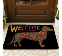Colorido tapete de bienvenida de perro salchicha, diseño de animales vibrantes para decoración de entrada interior y exterior, antideslizante, impermeable, absorbe el polvo, fácil cuidado, 29 x 17