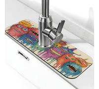 Colorido tapete protector contra salpicaduras para fregadero de ojos grandes, almohadilla de succión para grifo de cocina, bandeja de recogida de goteo, alfombrilla de secado para baño (15 x 5.5