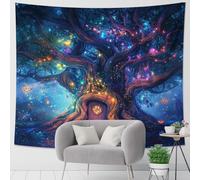 Colorido tapiz de árbol encantado, luces mágicas de hadas de bosque para colgar en la pared, tapices fantasiosos estéticos para dormitorio, sala de estar, dormitorio, 50 x 60 pulgadas