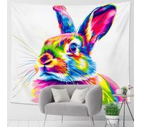 Colorido tapiz de pared de conejo, decoración de animales de neón para sala de estar, dormitorio, arte bohemio vibrante para colgar en la pared, 101,6 x 152,4 cm