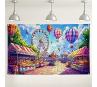 Colorido telón de fondo de rueda de la fortuna de carnaval, globos de aire caliente, decoraciones de fiesta, festival, fondo de fotografía para interiores y exteriores, para celebraciones y eventos