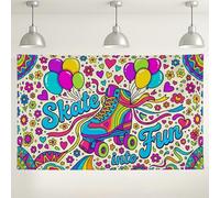 Colorido telón de fondo divertido de patinaje, bolas vibrantes de aire, decoraciones de fiesta, fondo floral retro para eventos, suministros de celebración en interiores y exteriores, 71 x 43 pulgadas