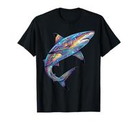 Colorido Tiburón Punta Negra Arrecife Arte Abstracto Camiseta